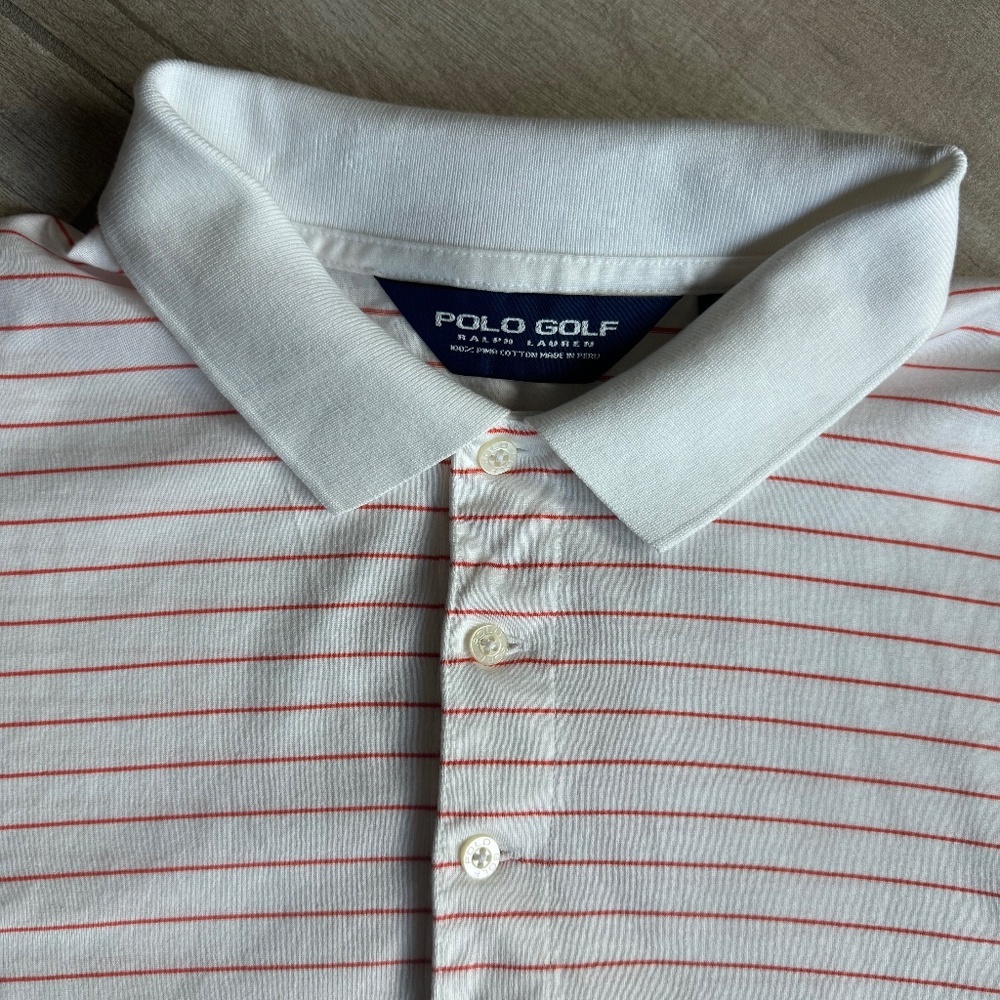 Polo Golf by Ralph Lauren White & Orange Striped Polo Shirt – Men’s XL